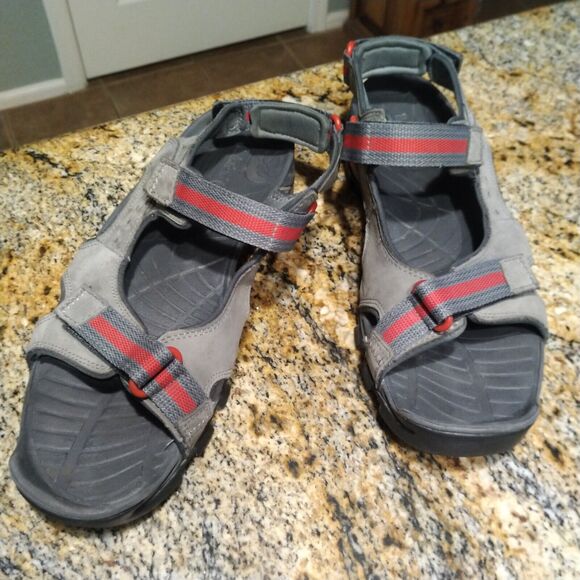 Rare Timberland Wakeby Nubuck Leather Gray Red Sandals A14NN Mens Size US 11 - Picture 3 of 9